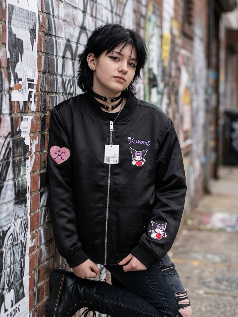 Girls Forever 21 Sanrio Kuromi NWT Satin Bomber Jacket, Size 13/14